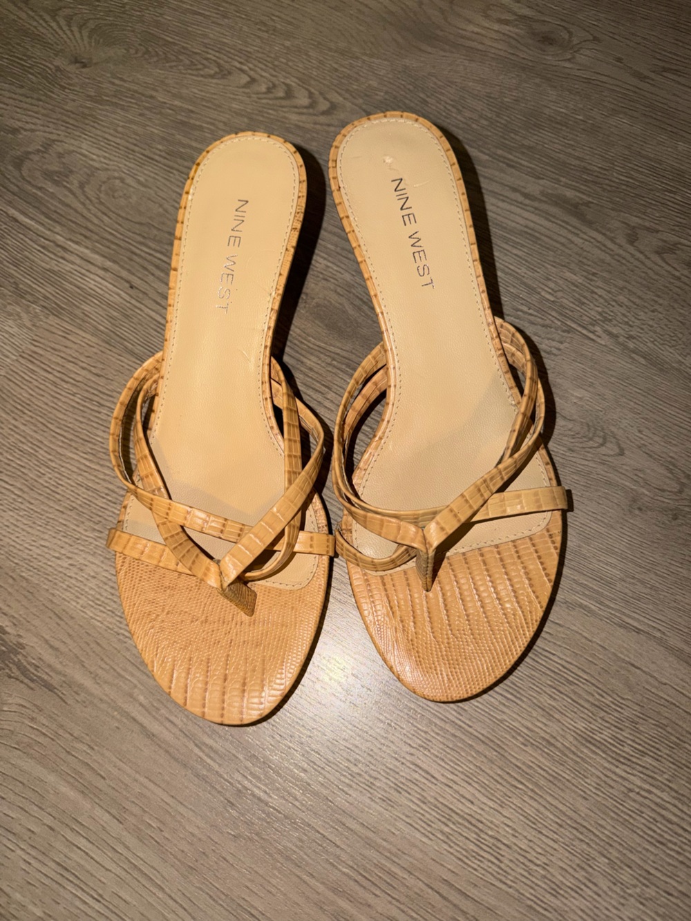 Nine West Tan Woven-Strap kitten heel